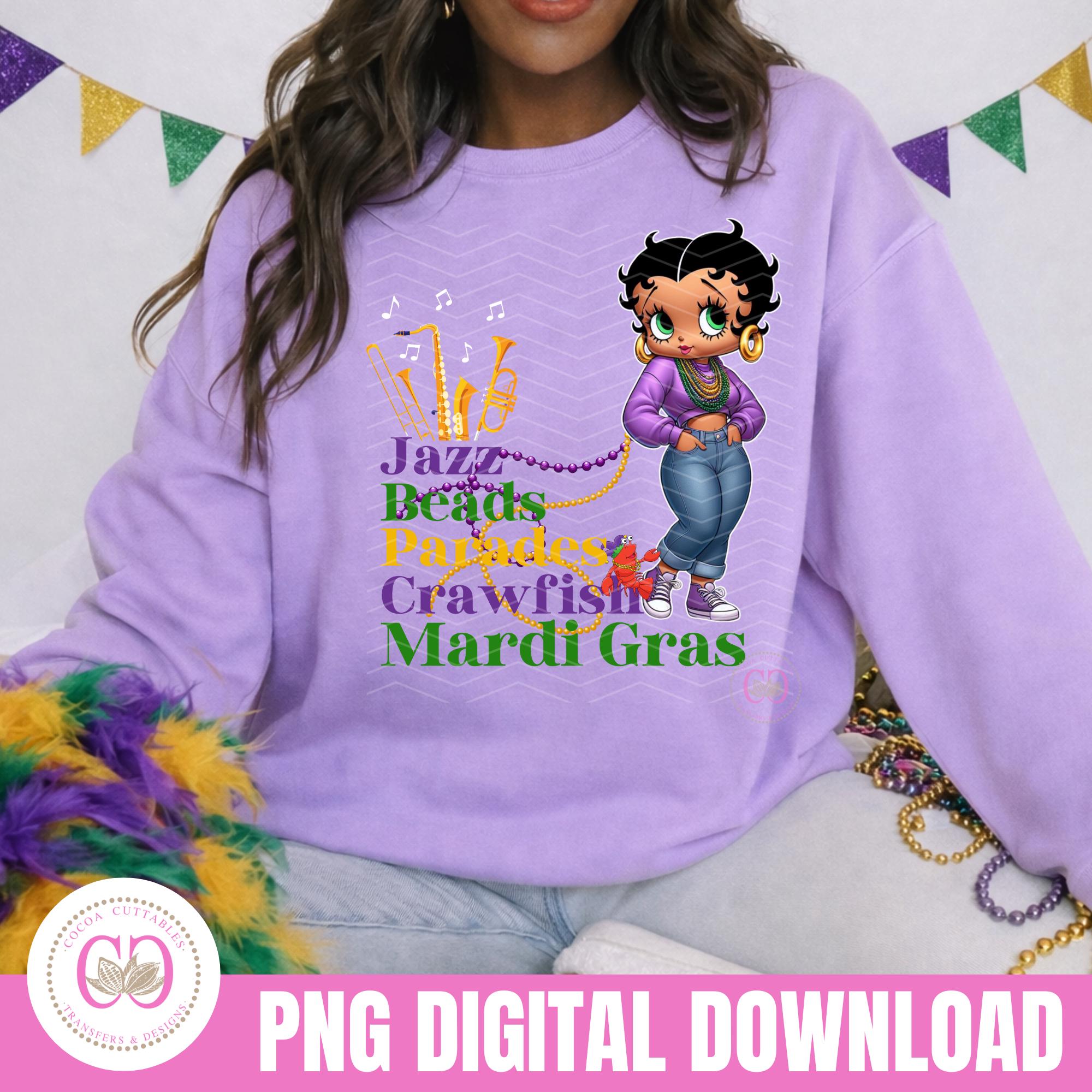 Mardi Gras Jazz Beads Paradise Crawfish Betty Boop, PNG, Purple