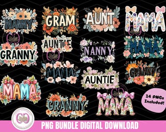 Floral Word PNG Bundle - Mother's Day Sublimation (Digital Download)