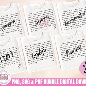 Grand-mère Svg, grand-mère, Mimi, Gigi, mots de nounou, cadeau pour grand-mère Png Svg, cadeau pour maman Svg, grand-mère définition appréciation Png Svg Pdf Bundle