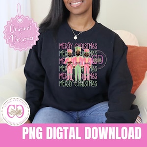 Schiaccianoci nero rosa e verde Trio di Natale PNG digitale Design per maglietta Schiaccianoci afroamericano Buon Natale png DOWNLOAD DIGITALE