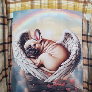 Dog Flannel Shirt, Flannel Shirt with Back Patch, Dog Memorial, Flannel Shirt, Rainbow Bridge Flannel, French Bulldog Memorial, L Womens