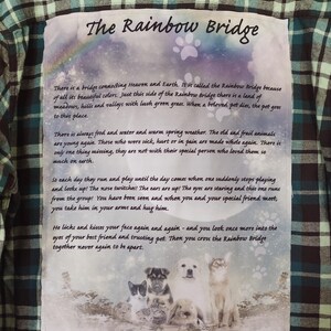Pet Flannel Shirt, Flannel Shirt with Back Patch, Dog Memorial, Flannel Shirt, Rainbow Bridge Flannel, Pet Memorial Shirt, XL Men&#39;s