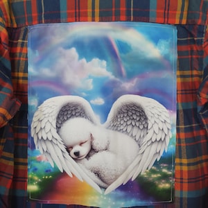 Dog Flannel Shirt, Flannel Shirt with Back Patch, Dog Memorial, Flannel Shirt, Rainbow Bridge Flannel, Poodle Memorial Shirt, L Men&#39;s