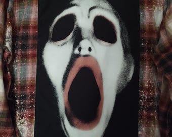 Scream Horror Flannel Shirt, Scary Face Patch, XL Men's
