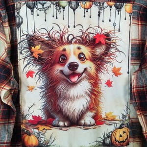 Halloween Corgi Flannel Shirt with Back Patch (XL Men's)