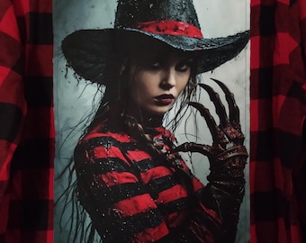 Horror Movie Flannel Shirt, Freddy Woman Print, Halloween Costume (XL Men's)