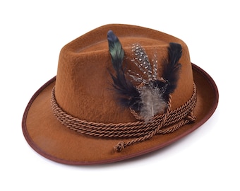 Mens Oktoberfest Feather Fancy Hats German Trenker Bavarian Beer Party Festival