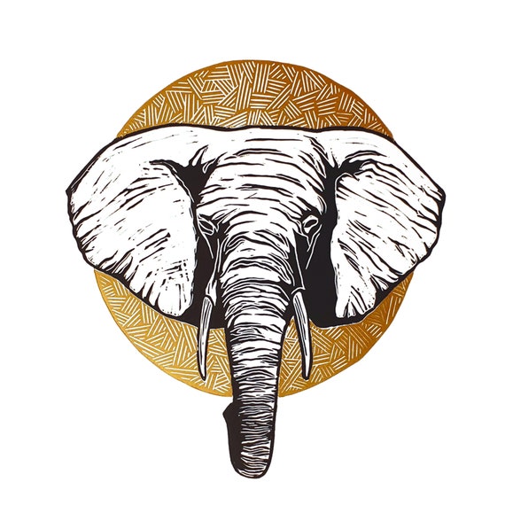 Elephant original linocut print