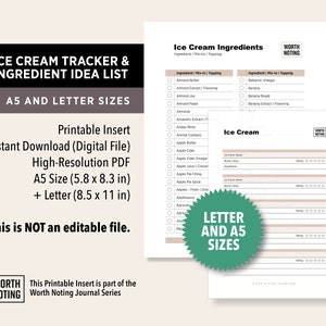 Ultimate Ice Cream List 300 Ingredients, Toppings & Mix-ins Printable Insert Adventure Tracker Log Bucket List A5 Letter Size image 3