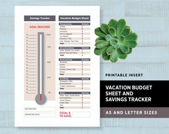 Vacation Budget Worksheet & Savings Tracker • A5 and Letter Size Printable Insert • Savings Worksheet • Travel Budget • Savings Thermometer