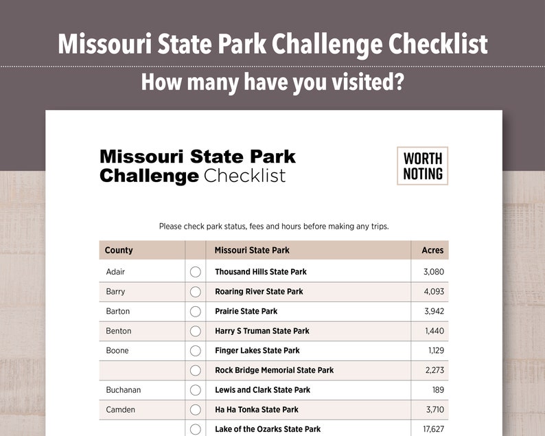 Missouri State Parks Challenge Checklist Adventure Tracker - Etsy