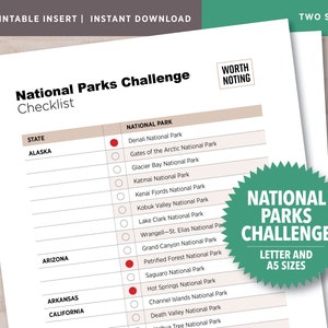 National Parks Challenge Checklist • Adventure Tracker • Printable Checklist • Bucket List Journal • USA Travel Journal • A5 + Letter Sizes