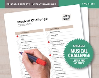 Musical Challenge Checklist! 80 Musicals Listed • Adventure Tracker • Printable Checklist—Instant Download • Bucket List • A5 + Letter Sizes