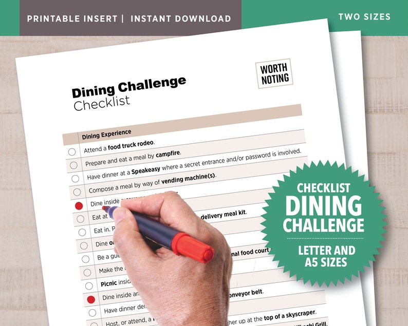 Dining Challenge Checklist  60 Ways to Experience a Meal  image 1