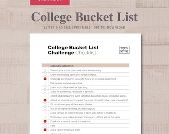 College & University Bucket List, Ultimate Student Challenge Checklist, 90 College Experiences, Printable Adventure Tracker | A5 + US Letter