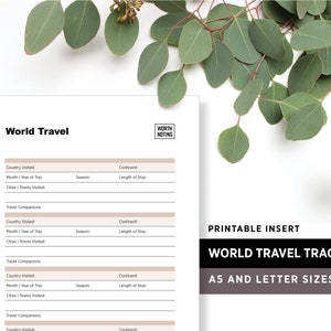 World Travel Tracker and Log • Printable Planner Insert • Adventure Tracker • Bucket List • A5 + Letter Size • Worth Noting Memory Journal