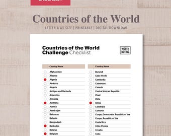 Countries of the World Checklist: Travel Bucket List Tracker (Printable A5 + Letter Sizes)