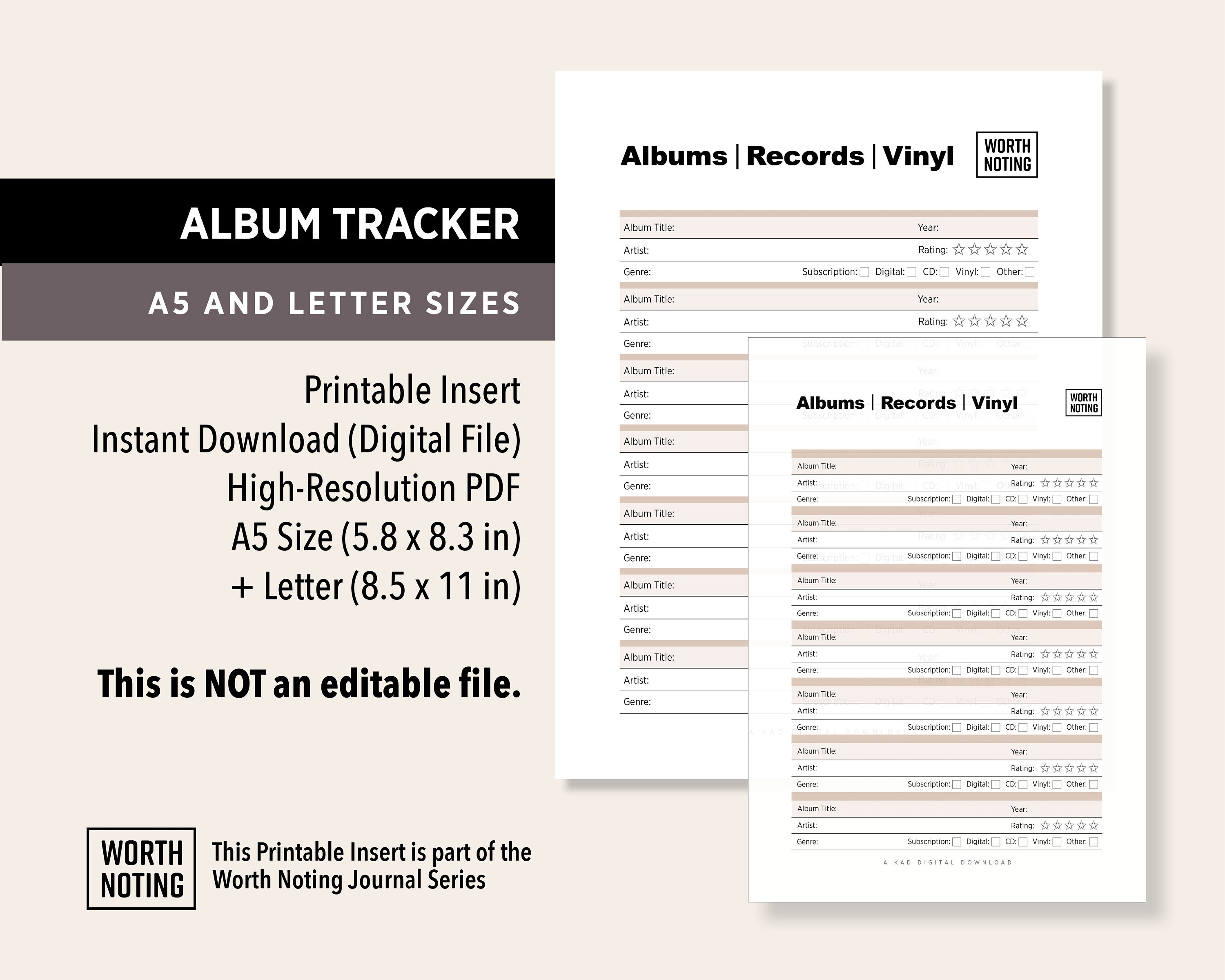 Album Collection Log | Vinyl Record Tracker | Music Memory Printable ...
