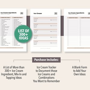 Ultimate Ice Cream List 300 Ingredients, Toppings & Mix-ins Printable Insert Adventure Tracker Log Bucket List A5 Letter Size image 2