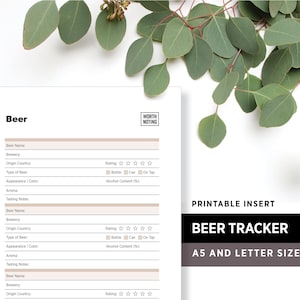 Beer Tasting Tracker und Log • Printable Planner Insert • Memory Tracker • Bucket List Journal • Bemerkenswertes Journal • A5 + Letter Size