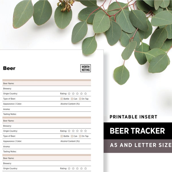 Beer Tasting Tracker and Log • Printable Planner Insert • Memory Tracker • Bucket List Journal • Worth Noting Journal • A5 + Letter Size