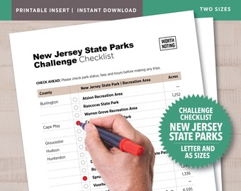 New Jersey State Parks Challenge Checklist • Adventure Tracker • Printable Bucket List • USA Travel Journal • A5+Letter Size • Worth Noting