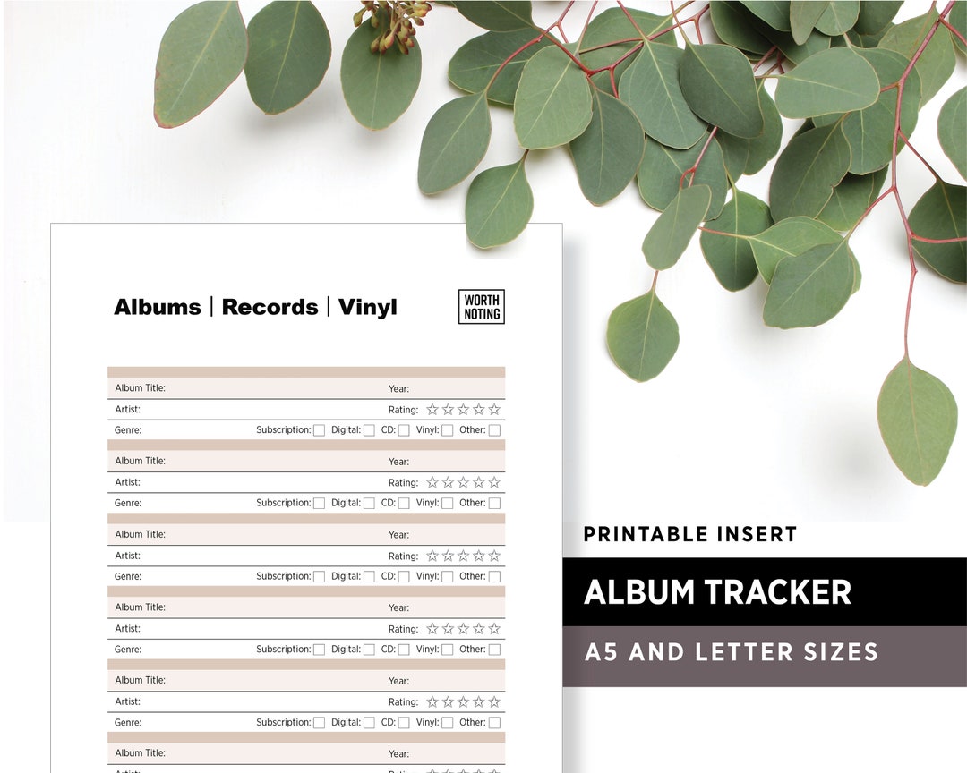 Vinyl Music Tracker: Printable Album Log, Record Log, A5 + Letter Size ...
