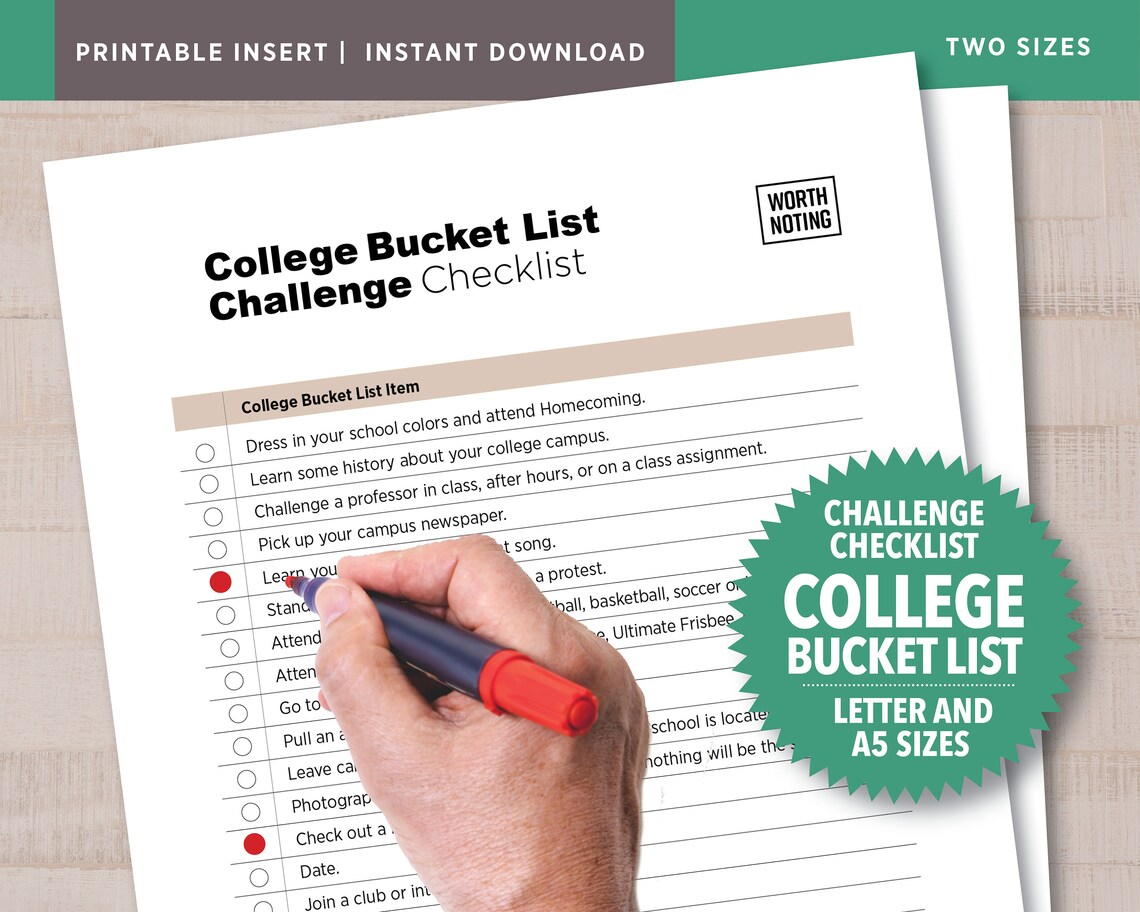 College University Bucket List Challenge Checklist90 Etsy.de