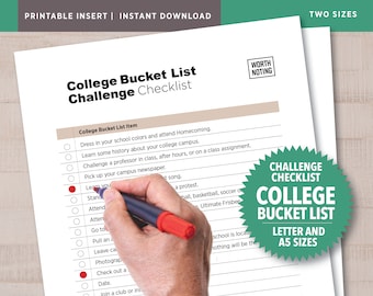 College | University Bucket List • Challenge Checklist—90 Ideas • Adventure Tracker • A5 + Letter Size • Printable Checklist • Bucket List