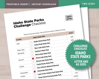 Idaho State Parks Challenge Checklist • Adventure Tracker • Printable Bucket List • USA Travel Journal • A5 + Letter Size • Worth Noting