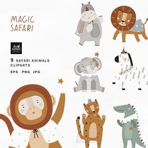 Magic Safari animais clipart, Bebê animal png, Safari berçário, leão clipar, rino, hipopótamo png