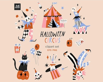 Halloween Circus Clipart Set, Spooky Carnival Graphics (EPS PNG)