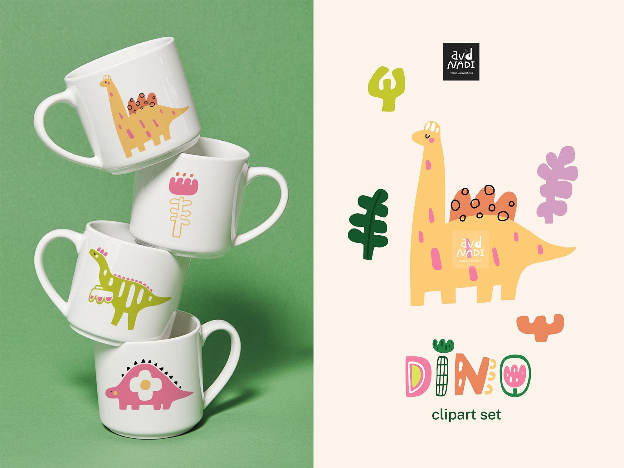 Cute Dino Clipart Set | 40 Dinosaur Pngs for Kids Stickers, Nursery Art ...
