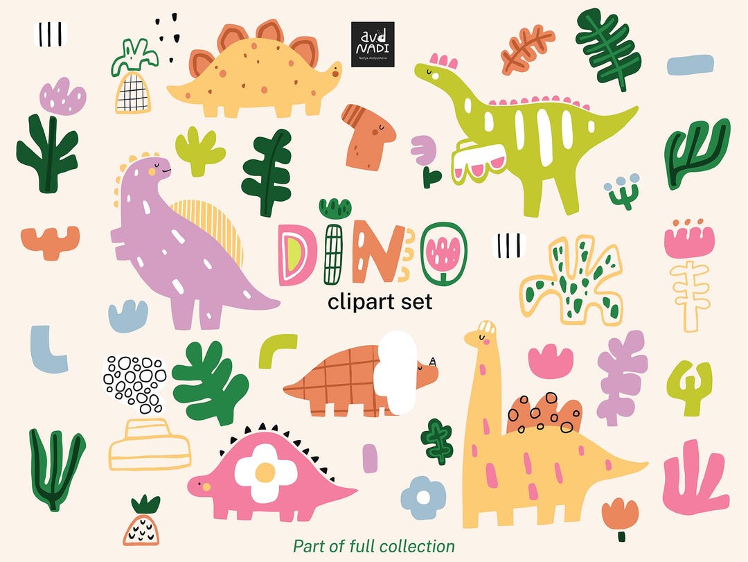 Cute Dino Clipart Set | 40 Dinosaur Pngs for Kids Stickers, Nursery Art ...