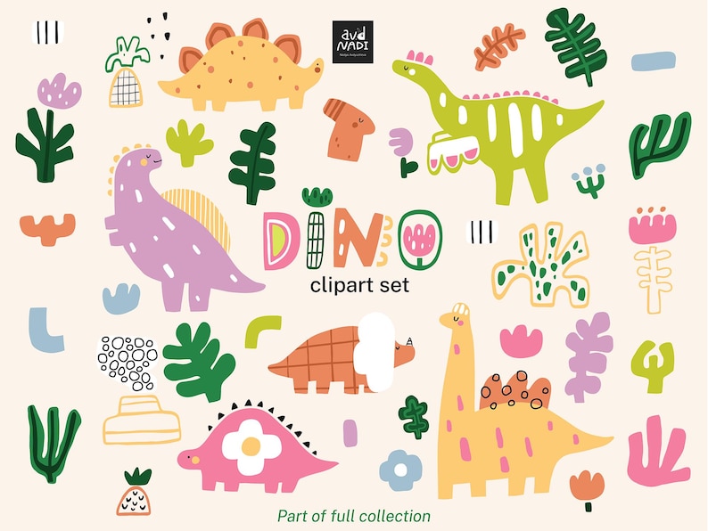Cute Dino Clipart Set | 40 Dinosaur Pngs for Kids Stickers, Nursery Art ...
