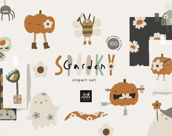 Spooky Halloween clipart set, Pumpkin clipart, Cute ghost clipat, Spooky season png, Commercial use