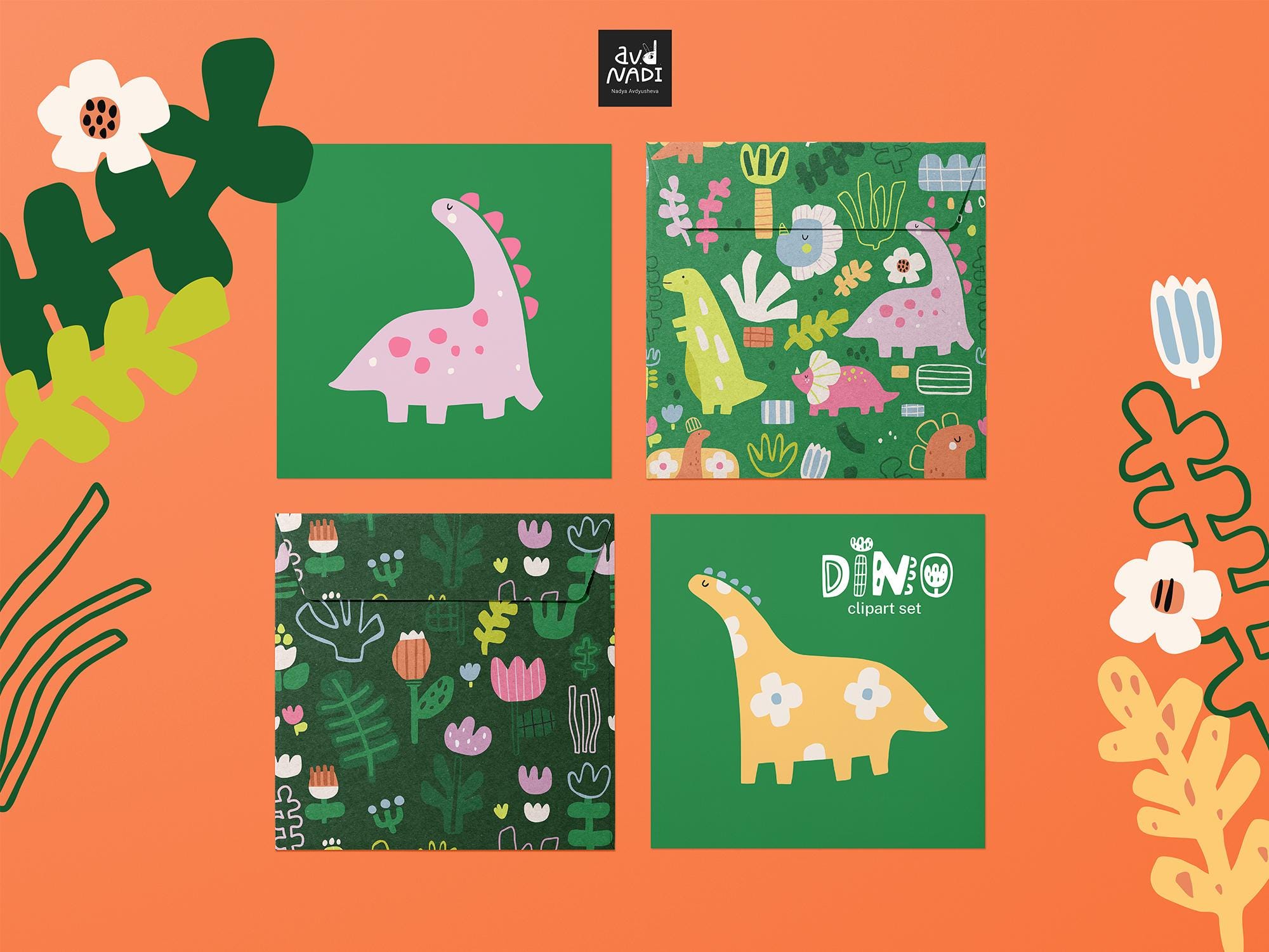 Colorful Abstract Dino Clipart Set | Cute Dinosaur PNG Bundle for Kids ...