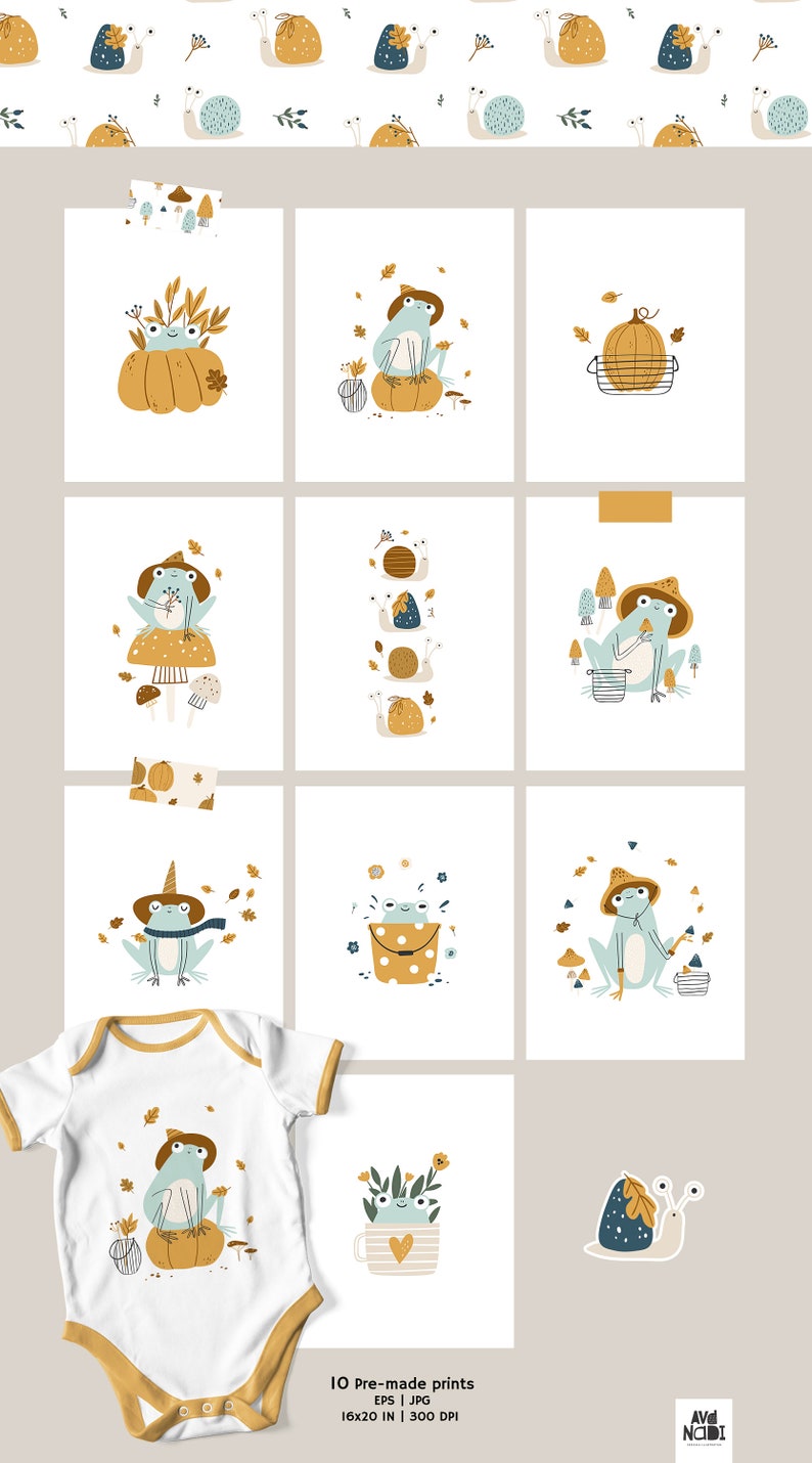 Fall Clipart, Cute Frog Png Files, Fall Digital Paper, Autumn Vector ...