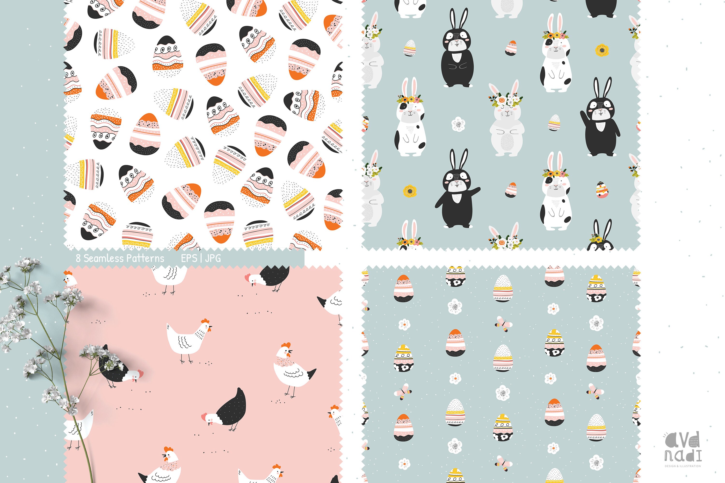 Easter Clipart & Digital Paper Set, Easter Seamless Patterns, Easter ...