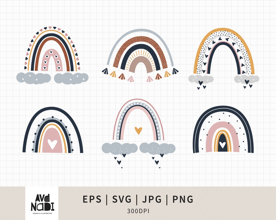 Stylish Boho Rainbow Clipart for Print Projects | SVG & PNG - Etsy