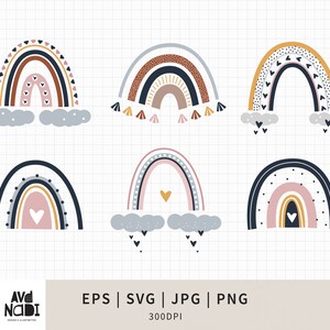 Stylish Boho Rainbow Clipart for Print Projects | SVG & PNG