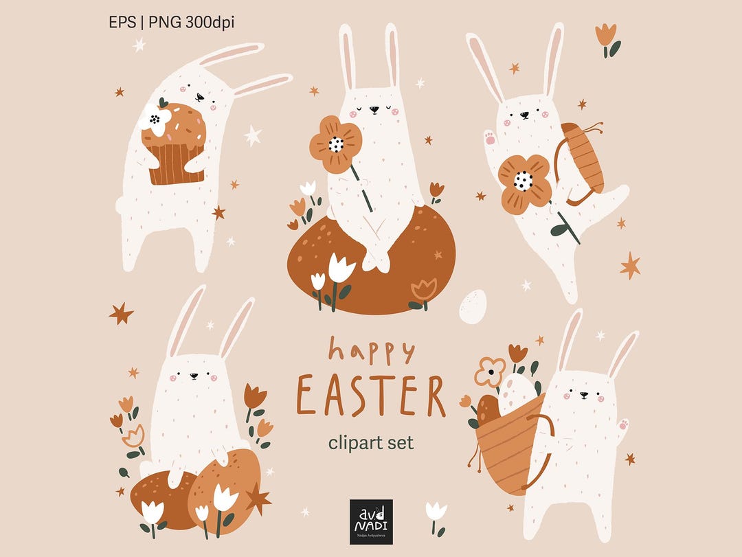 Easter Bunny Clipart PNG, Cute Hand-drawn Rabbits, Spring Holiday ...