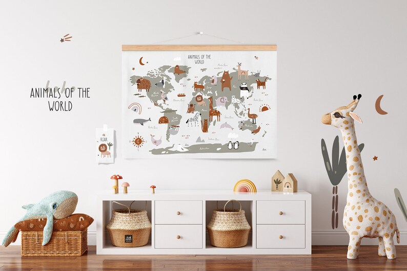 Buy Kids World Map &amp; Animals Clipart, Animal Alphabet Printable ...