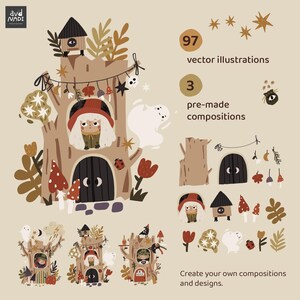 Charming Forest Witch Vector Illustrations: Cute Hand-Drawn PNG Art for DIY Stickers and Magical Prints