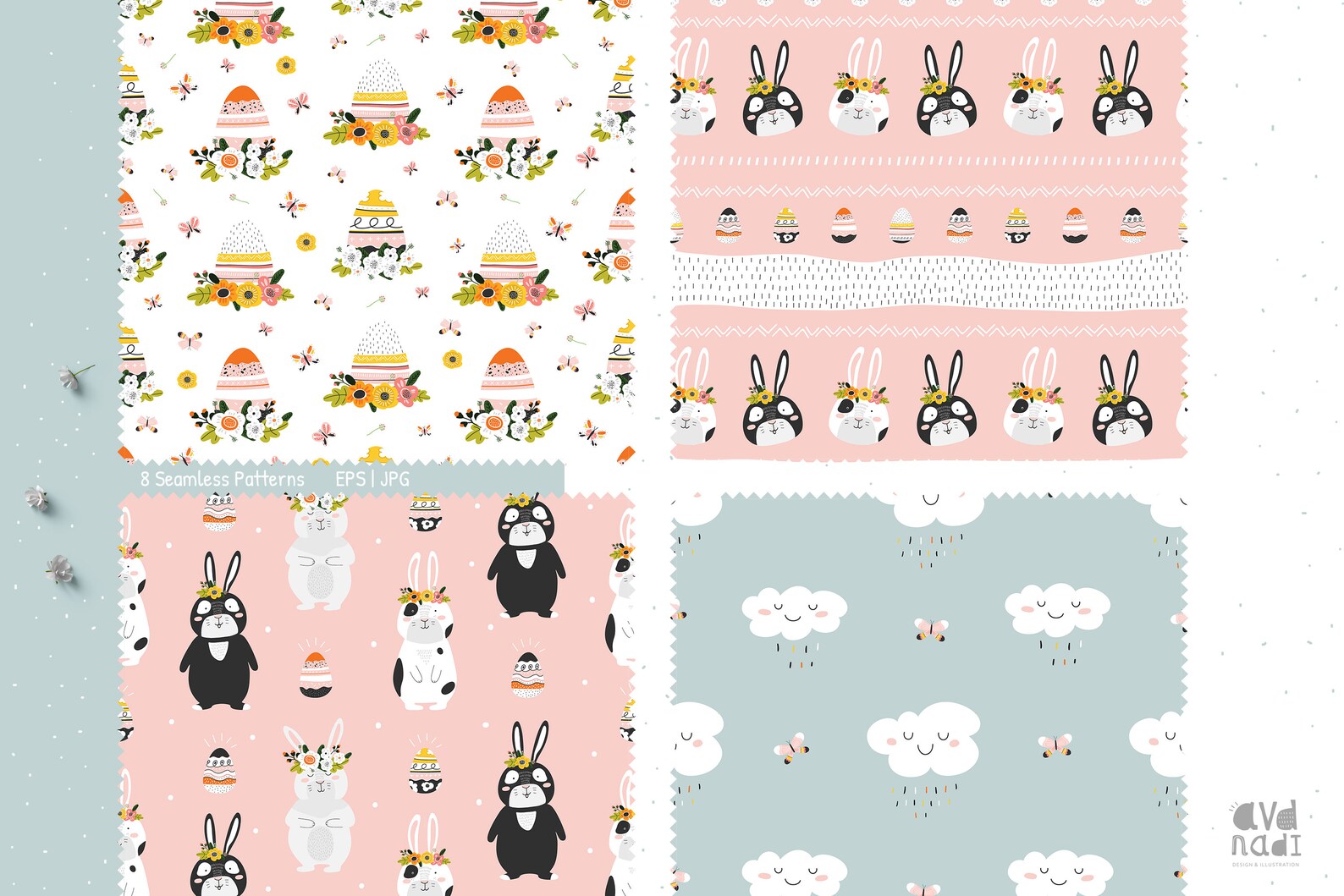 Easter Clipart & Digital Paper Set, Easter Seamless Patterns, Easter ...