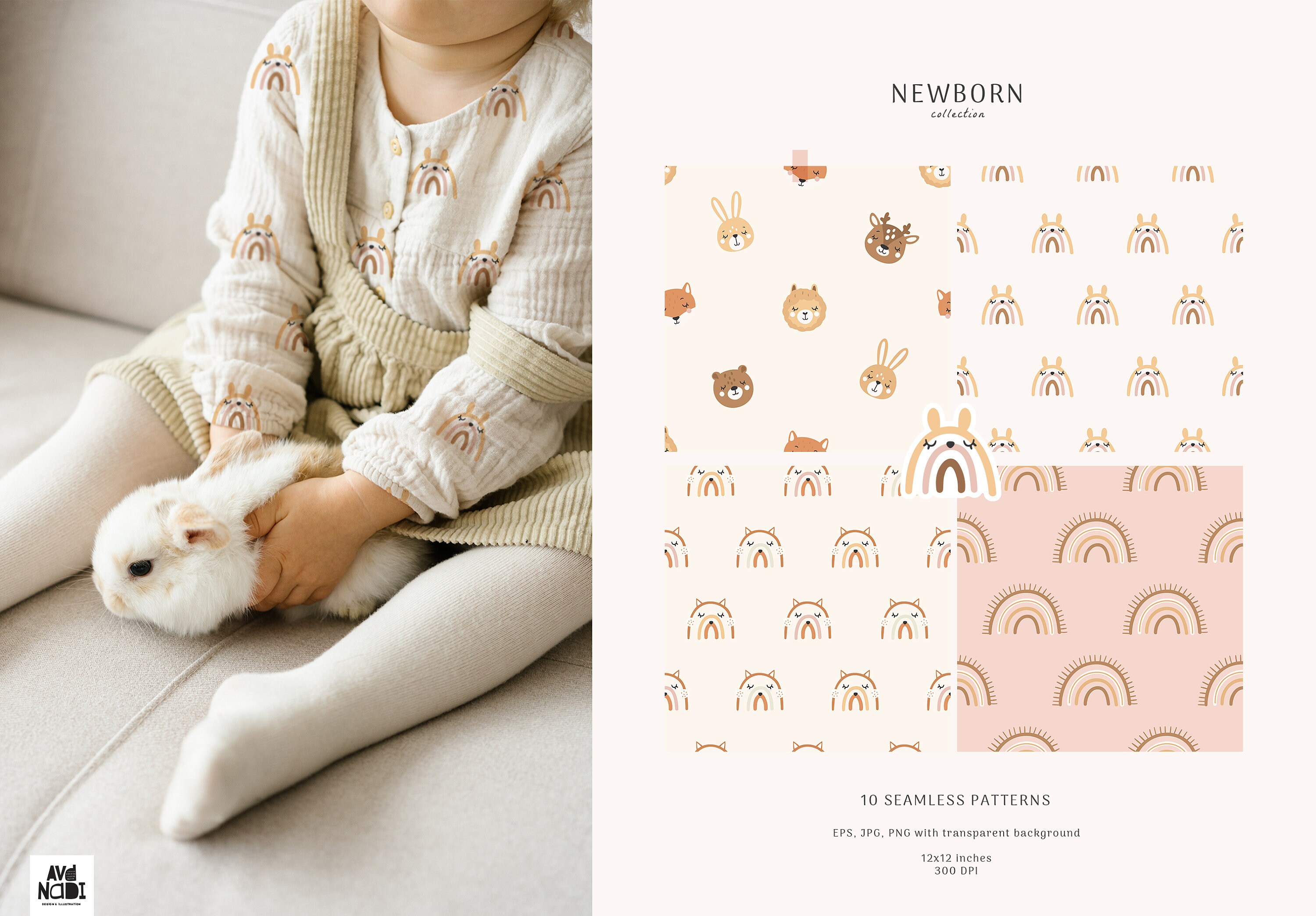 Newborn Digital Paper Pack, Baby Seamless Pattern, Floral Digital Paper,  Commercial Use -  Israel