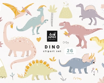 Cute dinosaurs clipart set, Dinosaur png, Dinosaur baby girl digital download, Commercial use
