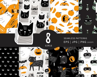 Halloween Seamless Pattern Digital Paper Pack (Digital Download)