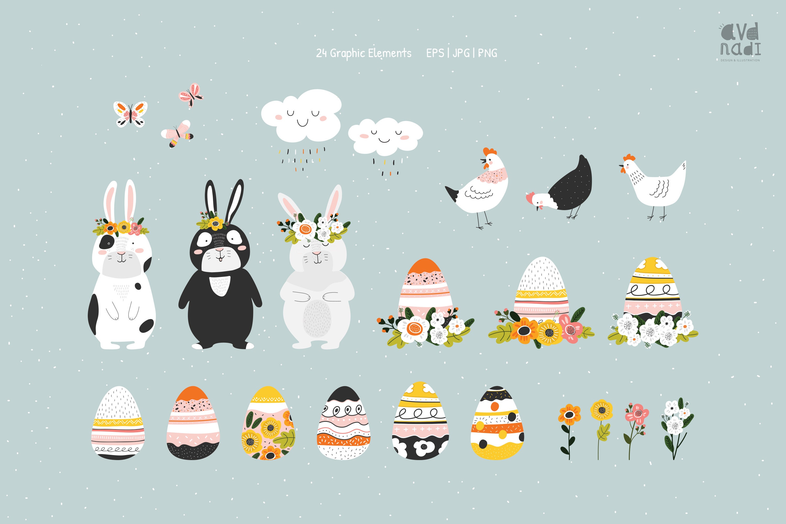 Easter Clipart & Digital Paper Set, Easter Seamless Patterns, Easter ...
