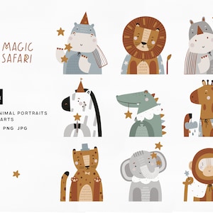 Safari animals clipart set, Cute baby animals png, leopard png, lion, giraffe, monkey png